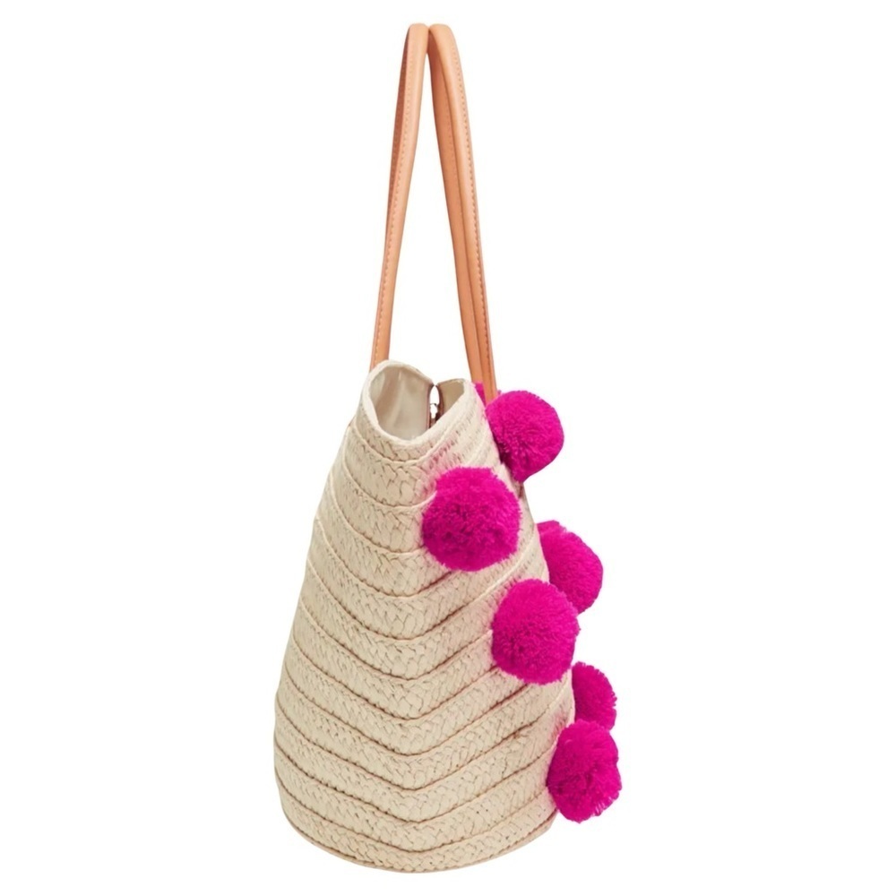 SHIRALEAH • Klo Pom Pom Straw Tote Beach Bohemian Shopper Bag - Picture 5 of 8